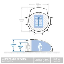 Quechua Tente Bulle De Camping - AirSeconds Skyview Polycoton - 2 Personnes - 1 Chambre -Camping Série Magasin tente bulle de camping airseconds skyview polycoton 2 personnes 1 chambre 1